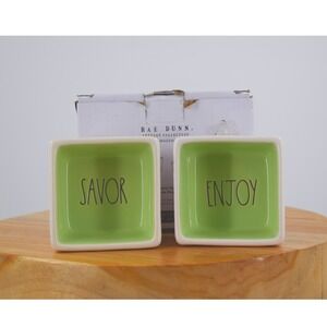 Rae‎ Dunn Artisan Collection Savor Enjoy Square Dipping Bowls Set